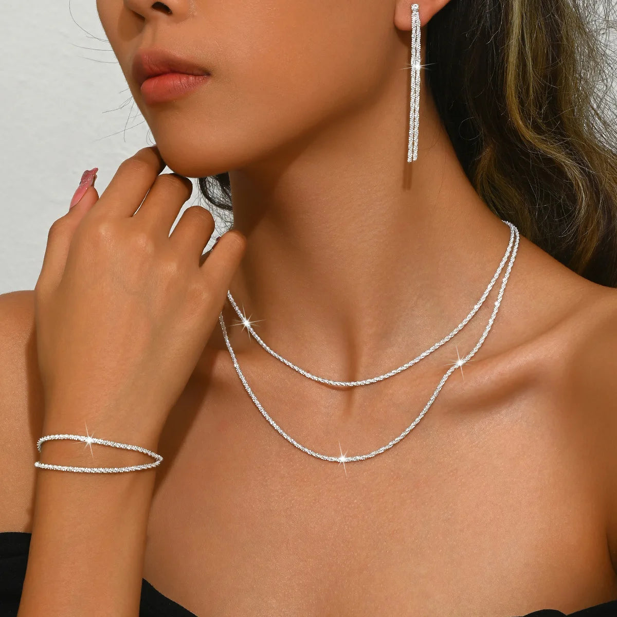 Parure Bijoux Femme Argent - Collier & Boucles d'Oreilles Assorties