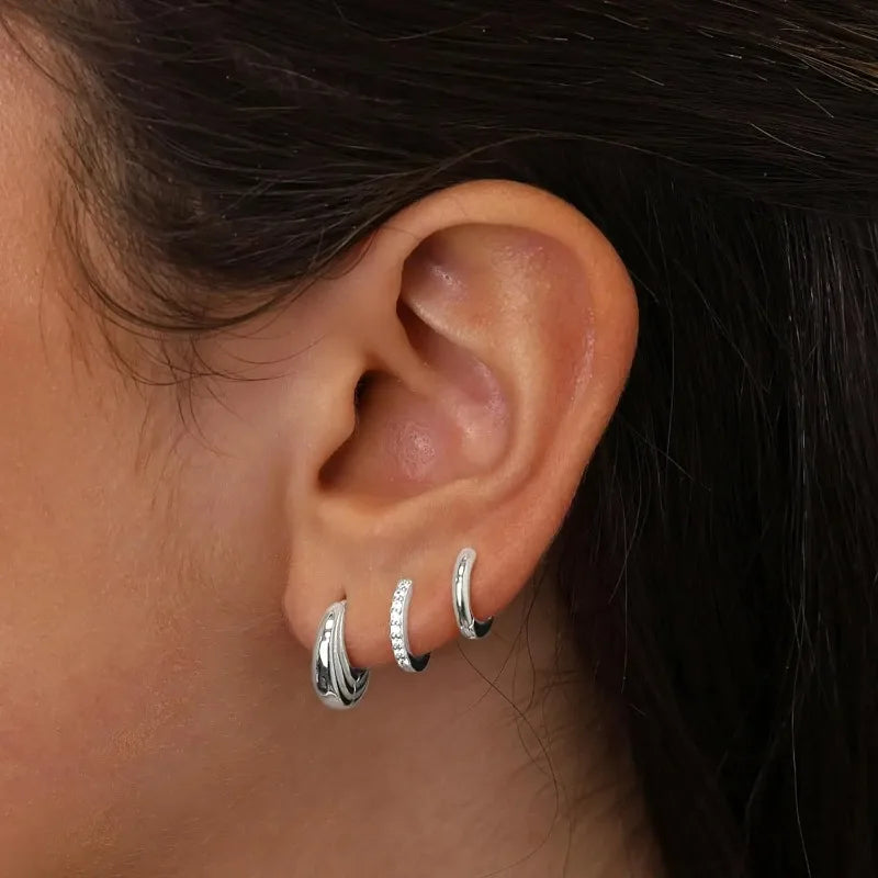 Boucles d'Oreilles Créoles Acier Inoxydable - Lot de 3 Femme
