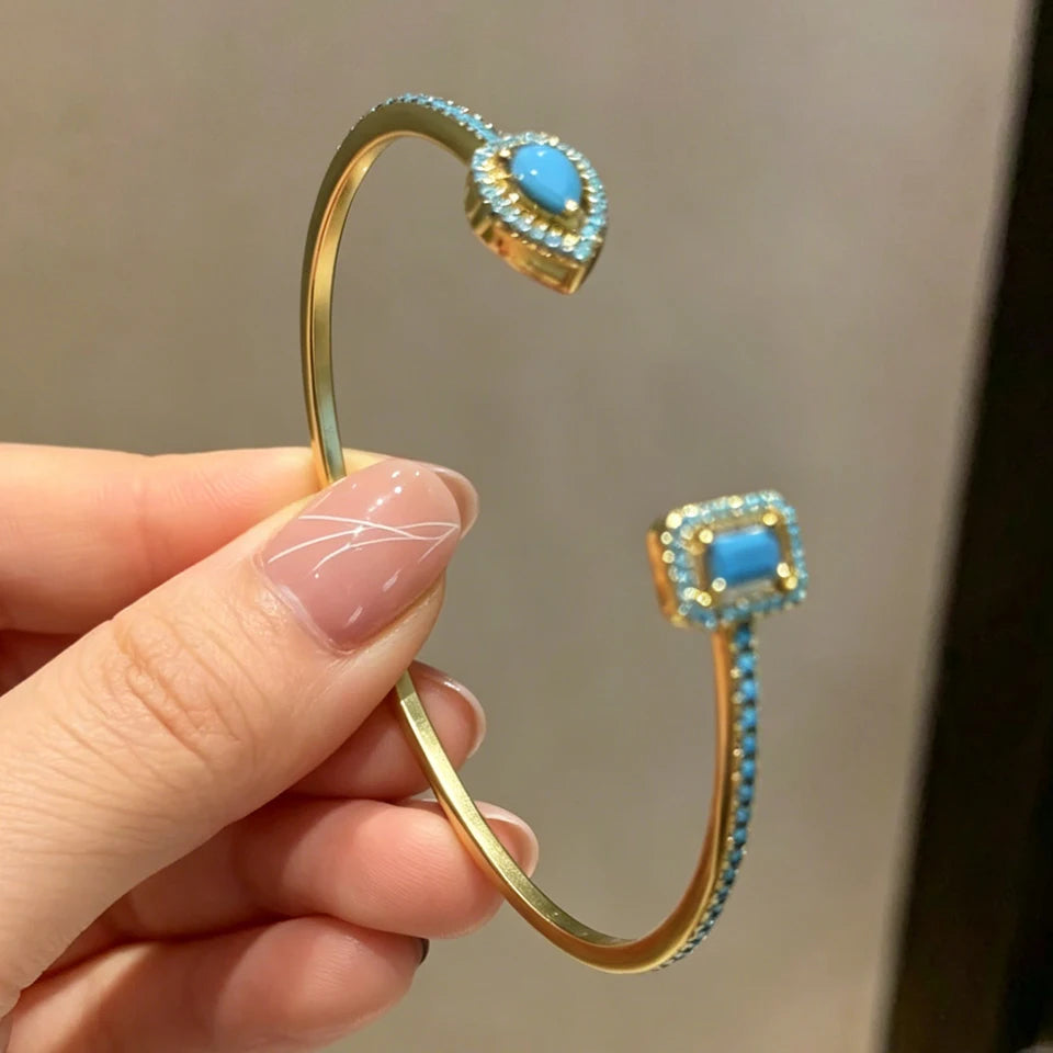 Bracelet Manchette Femme Zircon Cubique Plaqué Or - Style Tendance