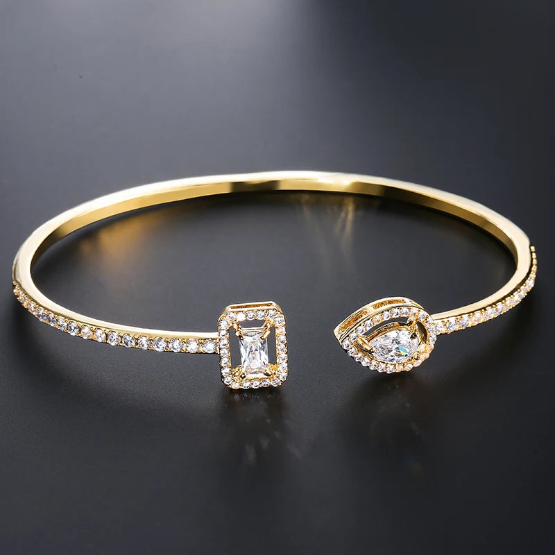 Bracelet Manchette Femme Zircon Cubique Plaqué Or - Style Tendance