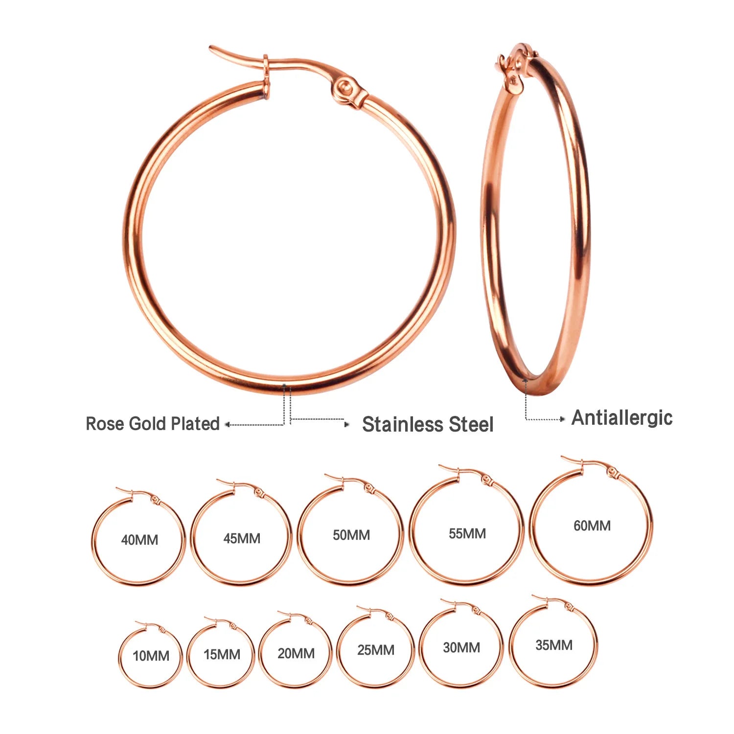 Créoles Acier Inoxydable Femme - Grandes Boucles Dorées Anti-Allergie