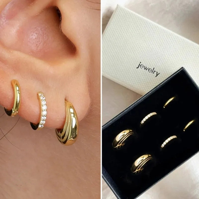 Boucles d'Oreilles Créoles Acier Inoxydable - Lot de 3 Femme