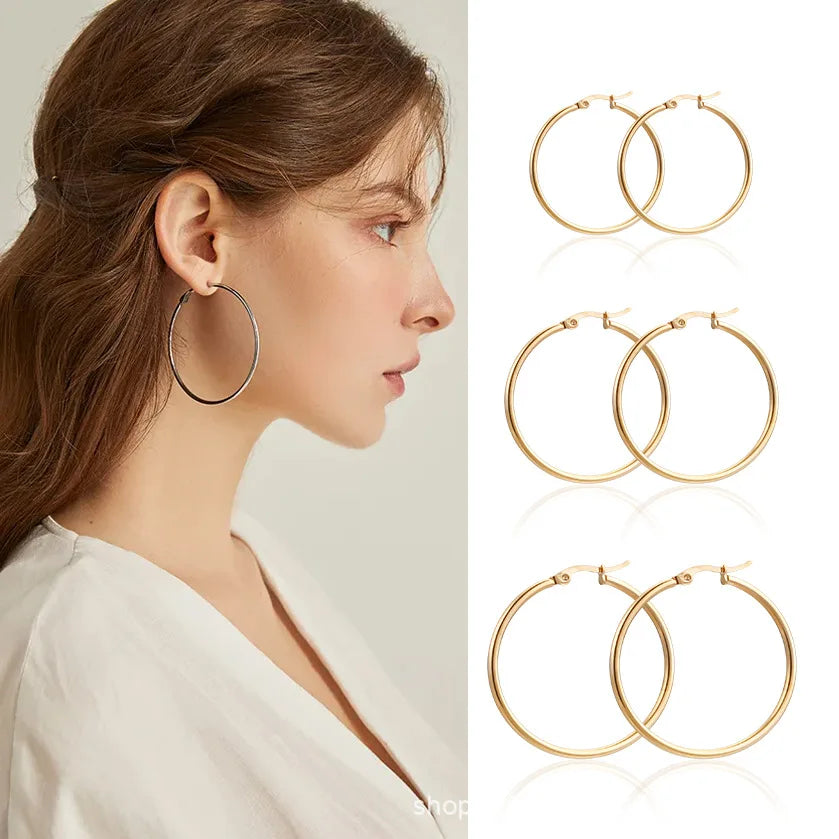 Créoles Acier Inoxydable Femme - Grandes Boucles Dorées Anti-Allergie