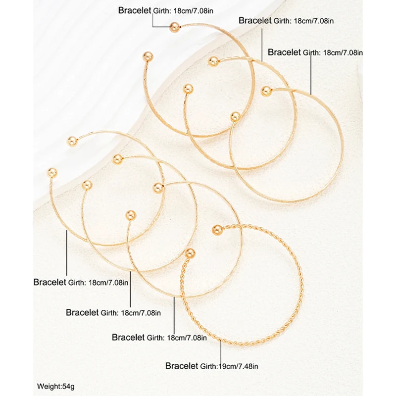 Lot de 7 Bracelets Dorés Style Punk Motif Cœur - Femme Tendance