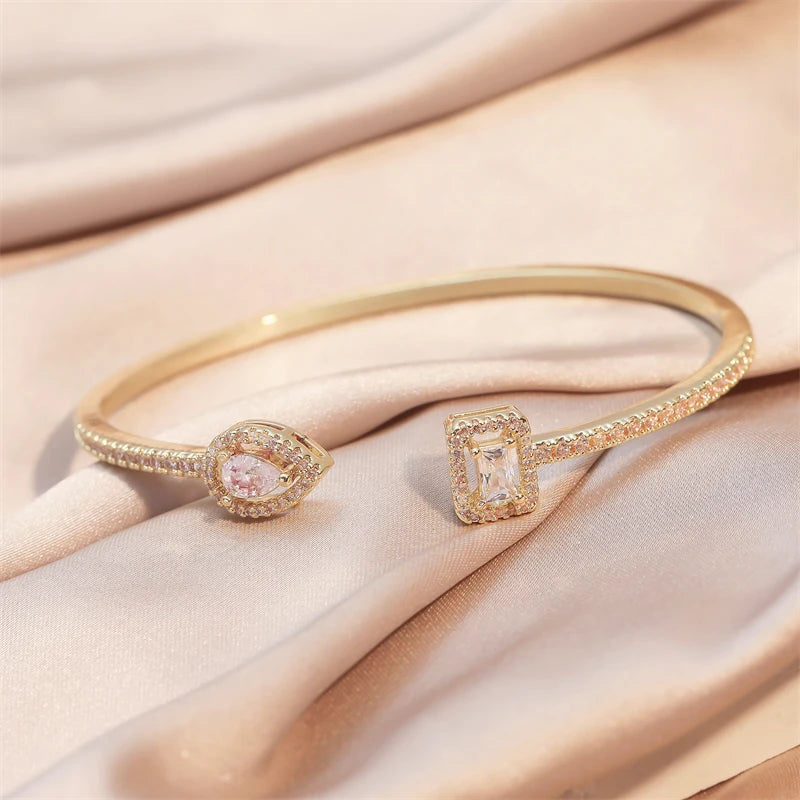 Bracelet Manchette Femme Zircon Cubique Plaqué Or - Style Tendance