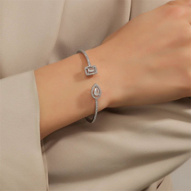 Bracelet Manchette Femme Zircon Cubique Plaqué Or - Style Tendance