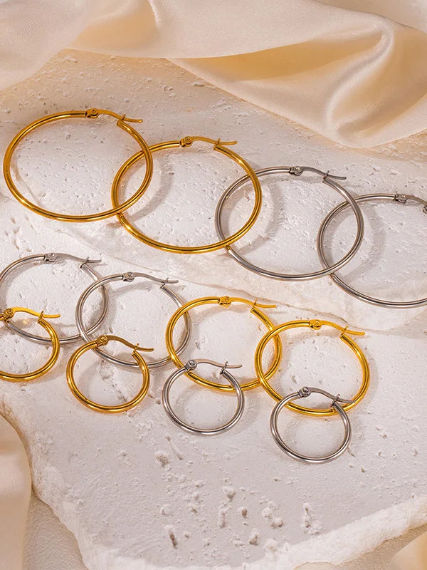 Créoles Acier Inoxydable Femme - Grandes Boucles Dorées Anti-Allergie