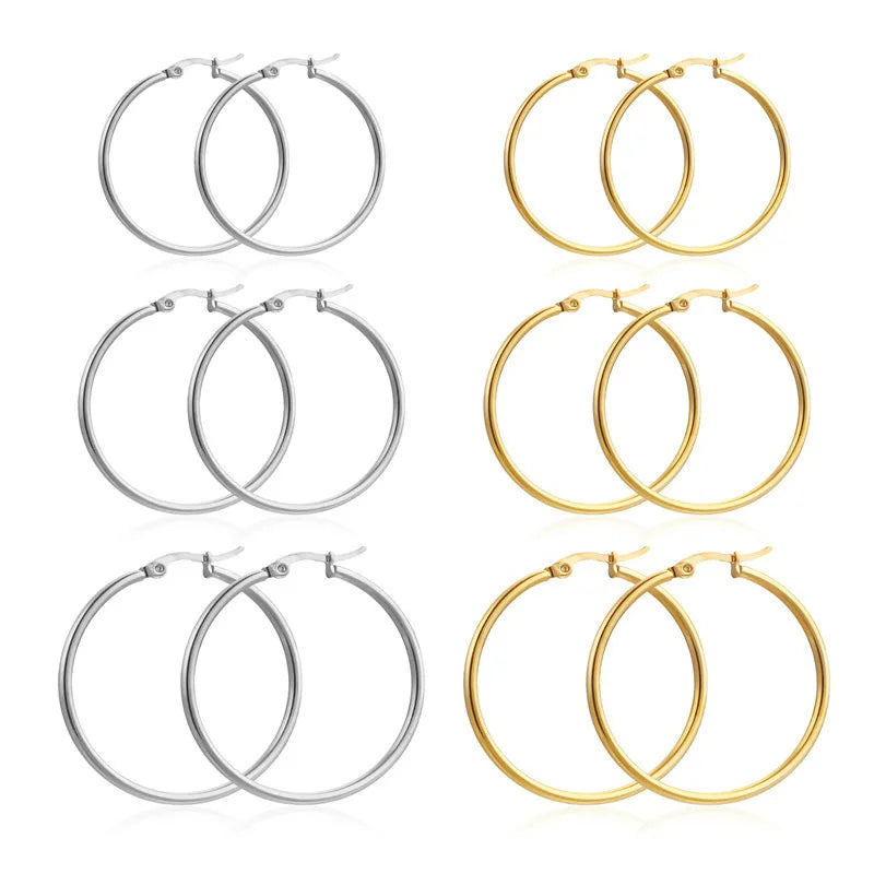 Créoles Acier Inoxydable Femme - Grandes Boucles Dorées Anti-Allergie